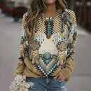 the NATIVE - Long Sleeve Tops Fashionable 3D Horse Pattern Printed Pullover Loose Tops for Women