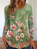 the ENGLISH GARDEN - Women's Vibrant Casual Fashion Floral Pattern 3D Print Crew Neck Long Sleeve Shirts