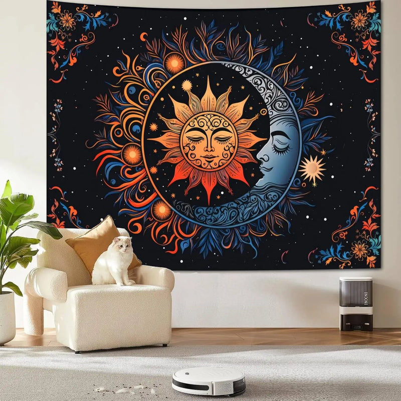 the SUN & MOON - Bohemian Mandala Sun/Moon Retro Tapestry Home Decor, Room Decor Wall Tapestry Art Cloth, Wall Hanging TapestrIes