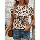 the I AM THE STORM - Leopard Print Heart Print Summer Short Sleeve 0-Neck T-Shirts for Women