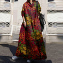 the BOHO KIMONO - Floral Printed Long Sleeve Cotton Maxi Dress Long Loose Casual Lapel Neck Shirtdress