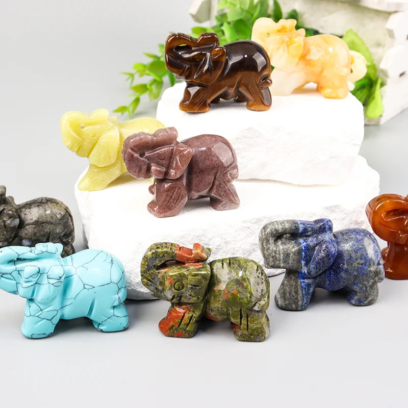 the ELEPHANT - Hand Carved Crystal Elephant Figurine, Home Decoration Mini Animal Handicraft Feng Shui Ornament