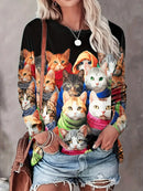 the MEOW - Women's Fashion 3D Cat Print Casual Loose Long Sleeve Round Neck Shirts/Pullovers Sweatshirts