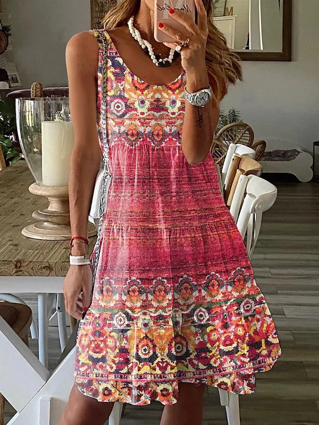 New Sundress Summer Casual Floral Print Loose O Neck Sleeveless Dress For Women 2025 Fashion Boho Holiday Beach A Line Dress