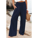 the CASUAL BOHO - Women Casual High Elastic Waist Cotton Linen Boho Beach Wear Wide Lag Pants Loose Oversize Casual Pants