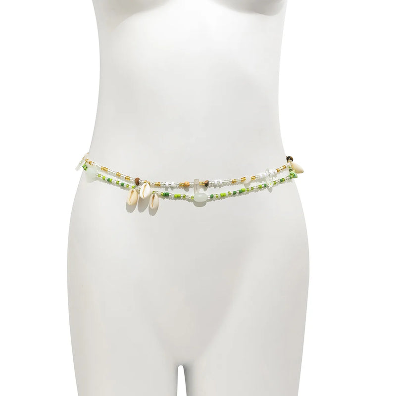 the BEACH BODY - Sexy Handmade Color Beads Shell Waist Belly Belt Chain, Natural Stone Belly Chains, Boho Body Jewelry