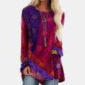 Women Boho Long Sleeve T-Shirt Tunic Tops Ladies Casual Blouse Tee Plus Size Loose Sleeved 2023 Retro Fashion Clothes