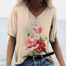 the POPPY - Women's Summer Poppy 3D Print Casual Fashion Short Sleeve V-Neck T-Shirts