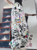 the GRAFFITI - Graffiti Print Pants Chic Fashion Harajuku Drawstring Wide Leg Trousers Loose Sweatpants Streetwear