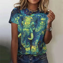 the SAGE - Women's Fashion Vintage Elephant Pattern 3D Printed Short Sleeves Round Neck Tops T-Shirts
