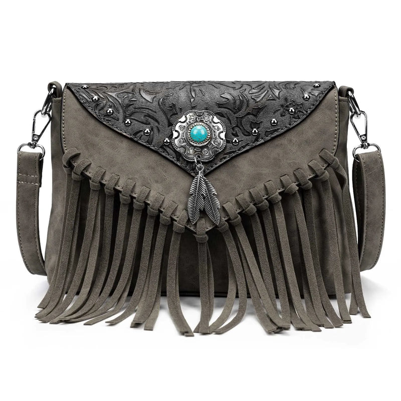 the WESTERNER - Original Design Shoulder Bag for Women, PU Leather Luxury Clutch Designer Handbags, Western Purse Fringe Messenger Bag