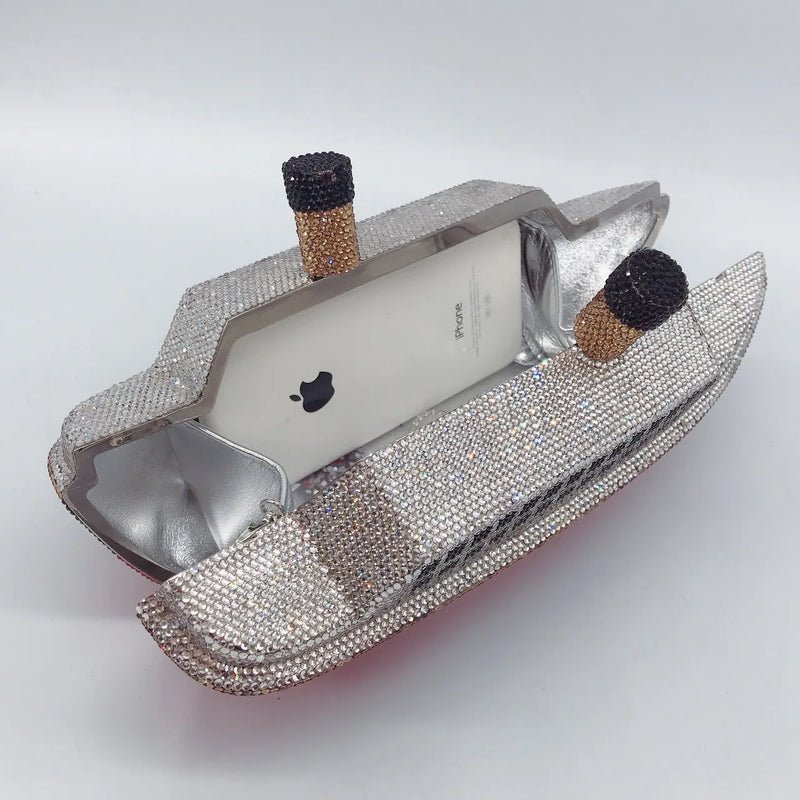 the MAIDEN VOYAGE - New Arrival Boat Crystal Clutches, Red Party Evening Clutch Bag, Wedding/Bridal Minaudiere Purse Rhinestone Handbag