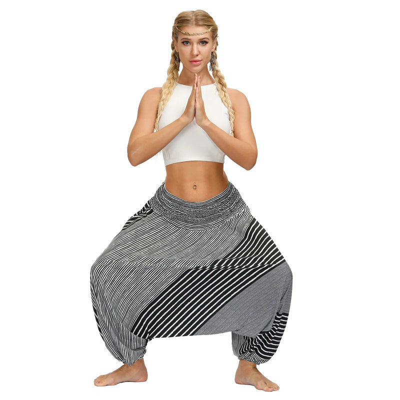 Women's Drop Crotch Ankle Balloon Joggers,Cotton Boho Hippie Harem Pants,Casusal Oversized Palazzo Meditation Pants