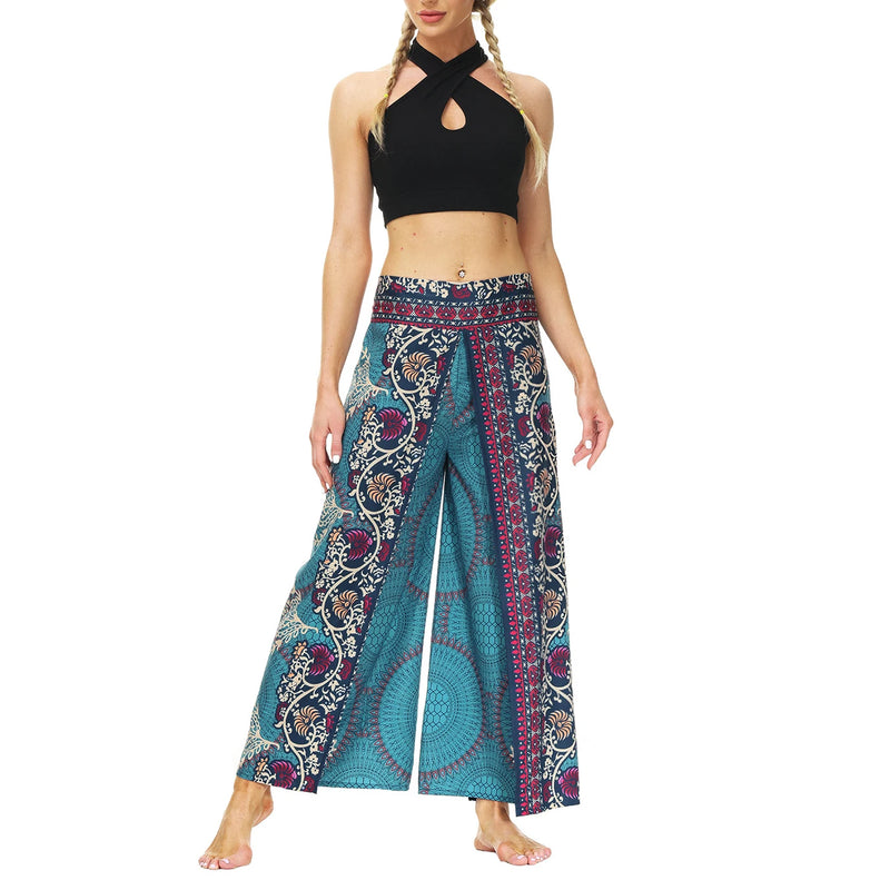 Women's Casual Soft Slit Leg Pants, Harem Dance, Beach Boho Baggy Yoga Pants, Lady Loose Wide Leg Wrap Long Pants, Summer