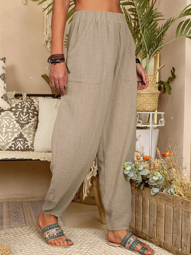 Casual Women Harem Pants Summer Female Cotton Linen Loose Wide Leg Long Pants Homewear LRFZ-922