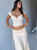 the BOHO CHIC - 2 Piece Set Women Outfit Crop Top and Skirt Sets Fashion Summer Outfits for Women Vacation Ruffle Beach Outfits