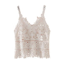 the DAINTY DAMSEL - Women Vintage V-Neck Vest Tops Summer Sleeveless Crochet Tops Hollow Lace Knitted Sling Camisole Tops
