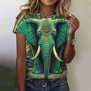 the SAGE - Women's Fashion Vintage Elephant Pattern 3D Printed Short Sleeves Round Neck Tops T-Shirts