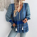 the BAGGY BOHO - Boho Floral Blouse V-Neck Tassel Long Sleeve Bohemian Summer Fashion Shirt for Women