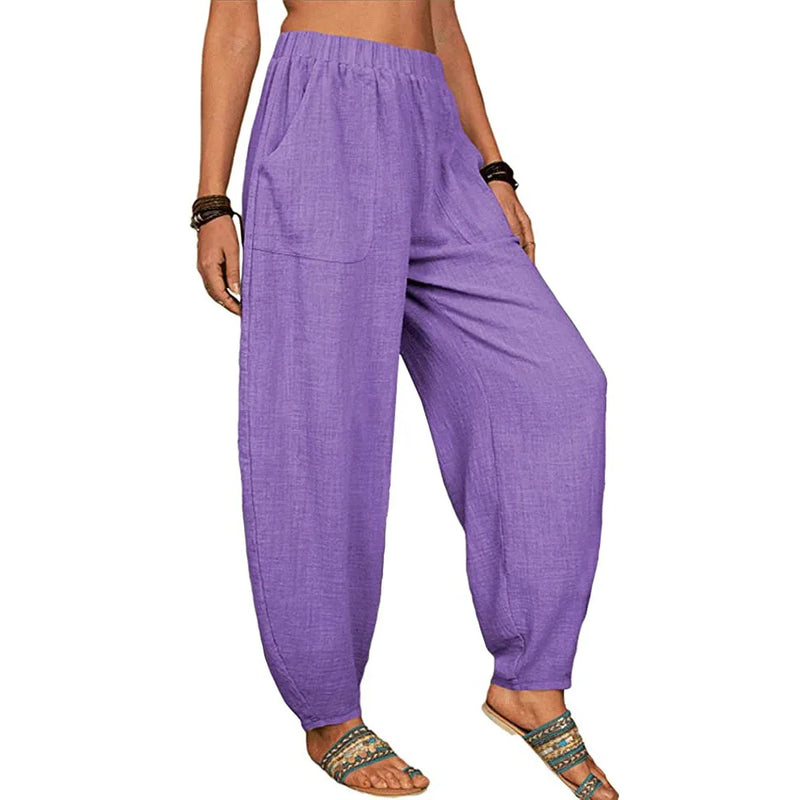 Casual Women Harem Pants Summer Female Cotton Linen Loose Wide Leg Long Pants Homewear LRFZ-922