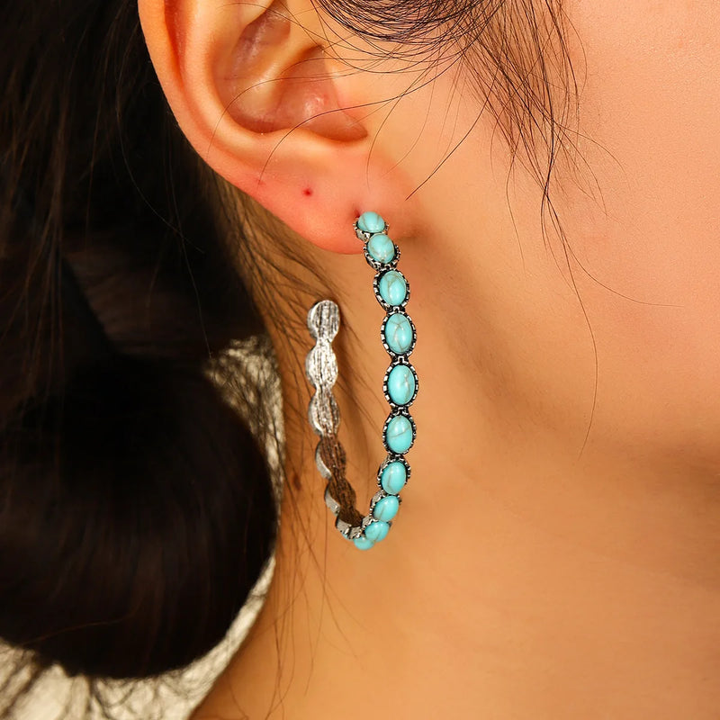 the RETRO TURQUOISE - Women's Fashion Retro Turquoise Large Circle Earrings Jewelry