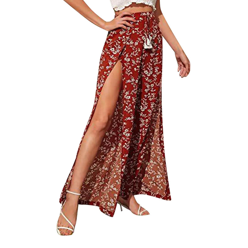 Fashion Printed Wide Leg Pants Women Culottes Front Split Bloomers Palazzo Pants Beach Style Cover Ups Women Wide Leg Trousers