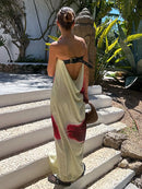 the BELTED BOHO - Sexy Strapless Print Floral Belt Maxi Backless Vacation Dress Autumn Loose Elegant Party Beachwear