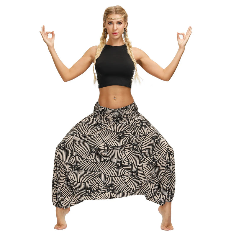 Women's Drop Crotch Ankle Balloon Joggers,Cotton Boho Hippie Harem Pants,Casusal Oversized Palazzo Meditation Pants