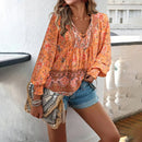 the BAGGY BOHO - Boho Floral Blouse V-Neck Tassel Long Sleeve Bohemian Summer Fashion Shirt for Women