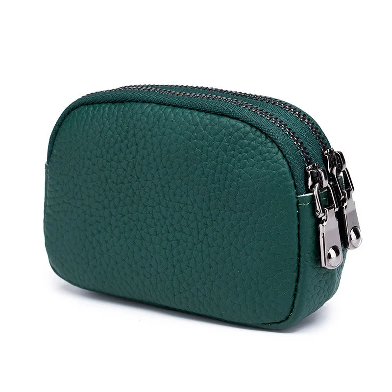 the BEE BAG - Women Cowhide Double Zipper Portable Wallets, Bag Bee Card Hoder Lipstick Case Leather Mini Earphone Coin Purse