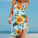 the SUNFLOWER - Summer Sunflower Beach Dress 3D Print Vacation Party Sundress Casual Sleeveless Beachwear Dress