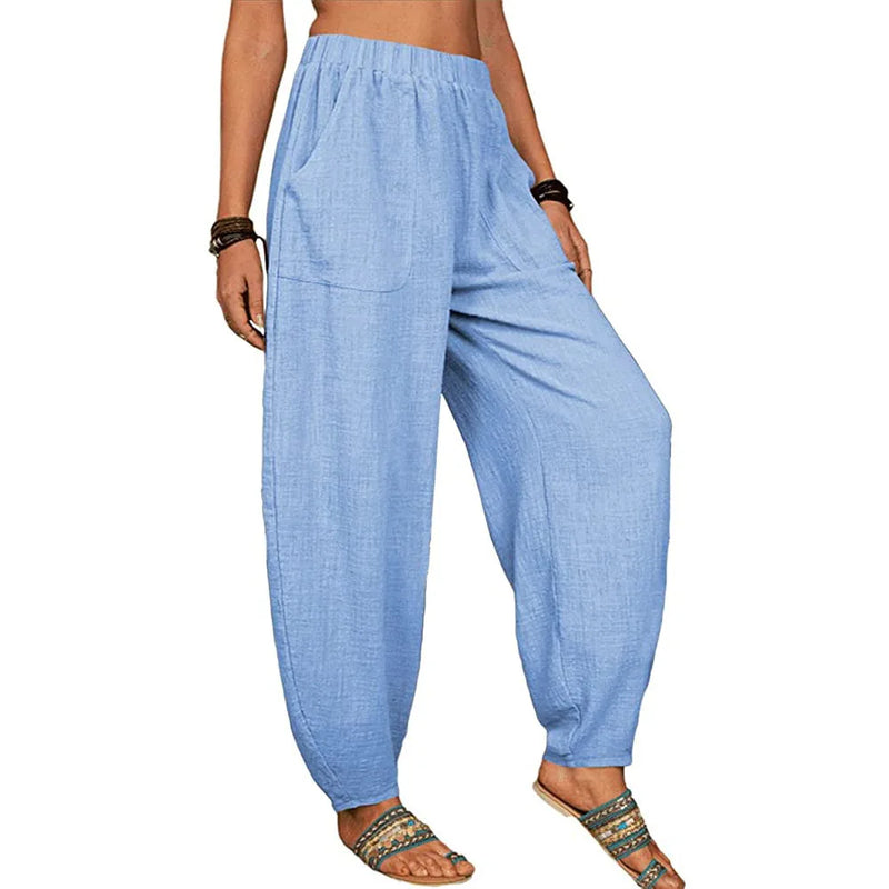 Casual Women Harem Pants Summer Female Cotton Linen Loose Wide Leg Long Pants Homewear LRFZ-922