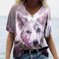 Women's T-shirts Animal Wolf 3d Print Tshirt Women Fashion T-shirt V-Neck Graphic T Shirts Women's Clothing Female Tops Summer