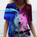 Women's T-shirts Animal Wolf 3d Print Tshirt Women Fashion T-shirt V-Neck Graphic T Shirts Women's Clothing Female Tops Summer