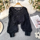 the BOHEMIAN LACE - Knitted Tassel Crochet Hollow Out Smock Sleeve Shirts for Women