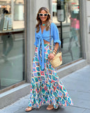 the SUNDAY STROLL - Boho Fashion Long Floral Summer/Autumn Loose Casual Elastic Waist Big Hem Long Skirts