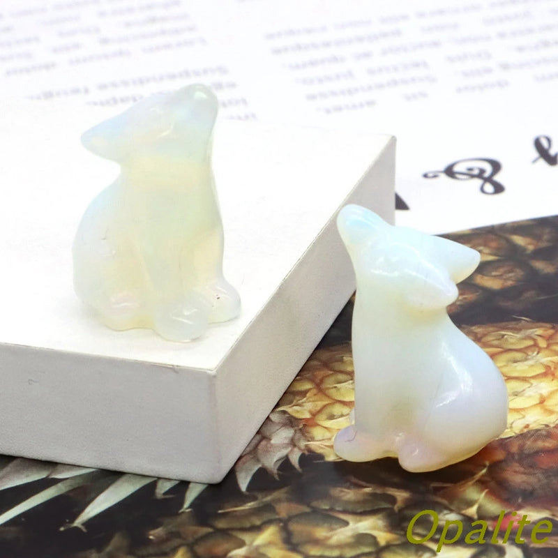 the LONE WOLF - 30mm Wolf Figurine Natural Stone Crystal Amethyst Opalite Quartz Healing Animal, Hand Carved Reiki Crafts Home Decor Gift