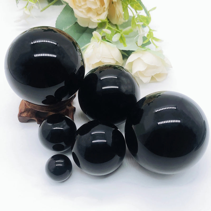 the OBSIDIAN SPHERE - Natural Black Obsidian Sphere Crystal Quartz Magic Ball Rock Stone Reiki Healing Home Decoration Gift Without Base