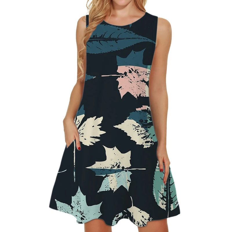 Bohemian Dress Hawaiian Style Summer Sleeveless Short Skirt Fashion Beach Surfing Party Vest T-shirt Dress For Women Clothing