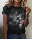 the CAT CRAZY LADY - Summer 3D Printing Cute Cat Fashion Short Sleeve Oversized T-Shirts for Women