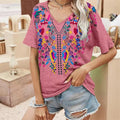 Summer T-shirt Floral Ethnic 3D Print V-Neck Tees Retro Women Tops Boho Streetwear Harajuku Oversized T Shirts Female Clothing