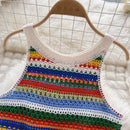 the HIPPIE BOHO - Bohemian Rainbow Knit Hooked Flower Hollow Out Sleeveless Summer Beachwear Colorful Camis