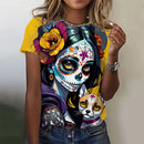 the SUGAR SKULL SENORITA - Women's Fashion Casual Sexy Short Sleeve Horror Undead Skull Pattern Oversized T-Shirts