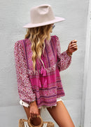 the BAGGY BOHO - Boho Floral Blouse V-Neck Tassel Long Sleeve Bohemian Summer Fashion Shirt for Women