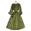 the INDIE BOHO - Bohemian Retro Ethnic Style Spring Autumn Embroidered Lace Up Lantern Sleeves Waist Cinching Long Dress