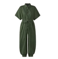 the JUMPSUIT - Fashion Print Short Sleeves V-Neck Loose Playsuit Pocket Vintage Jumpsuits for Women