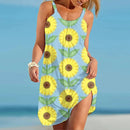 the SUNFLOWER - Summer Sunflower Beach Dress 3D Print Vacation Party Sundress Casual Sleeveless Beachwear Dress