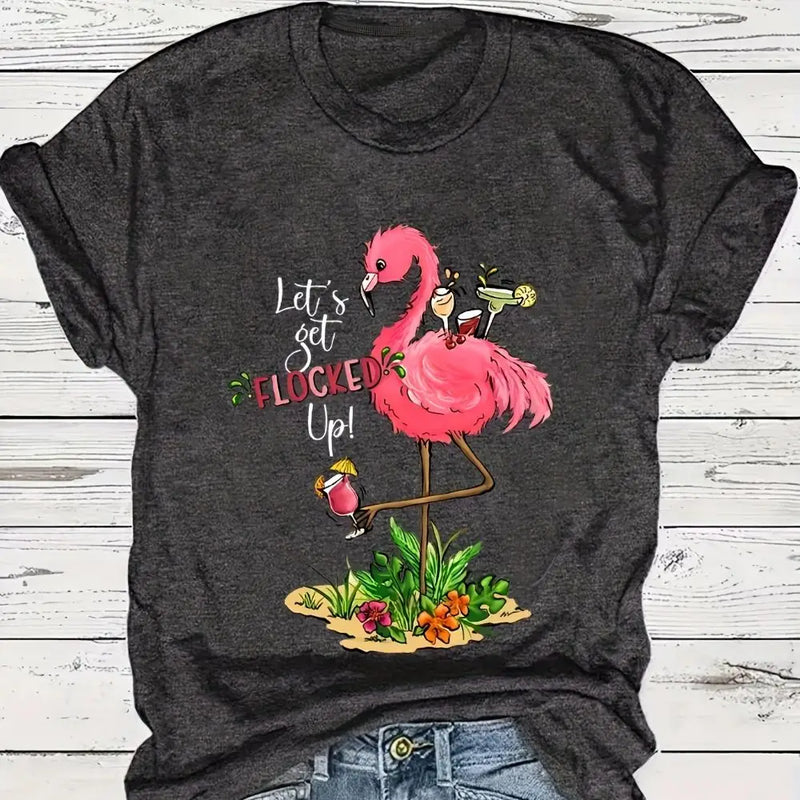 Lightweight And Comfortable Summer T-shirt Fashionable And Minimalist Flamingo Print Top Street Comfortable Women's Clothing