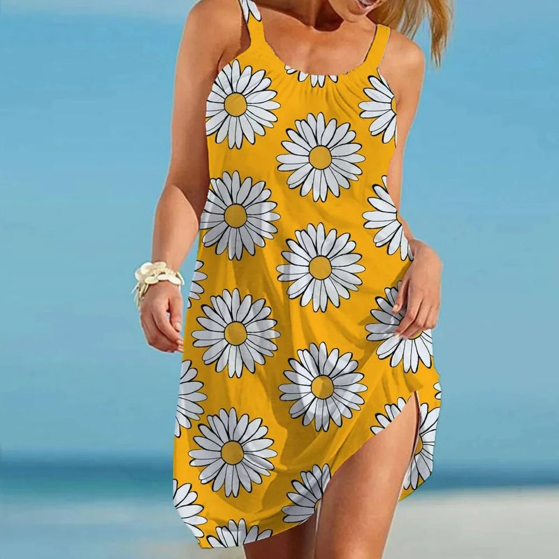 Summer Sunflower Beach Dress for Women 3D Print Vacation Party Sundress Ladies Casual Sleeveless Beachwear Female Traf Clothing