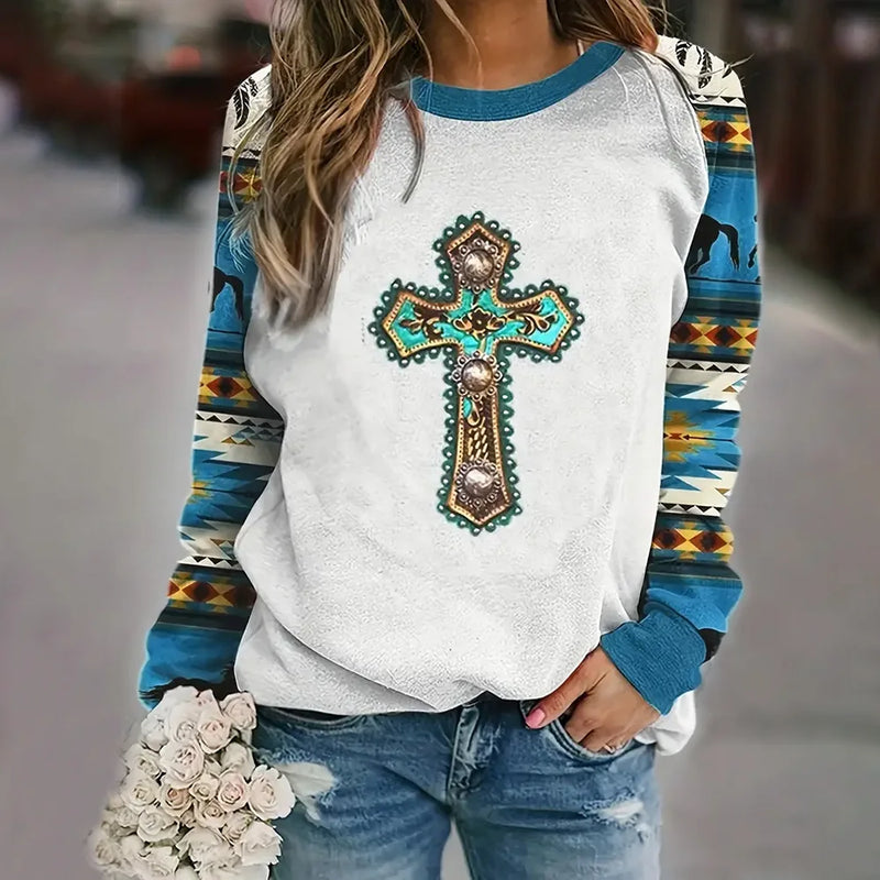 2024 New Women's Long Sleeve Tops Fashionable 3d Horse Pattern Printed Blouse Tops Leopard Style Loose Pullovers Winter Autumn